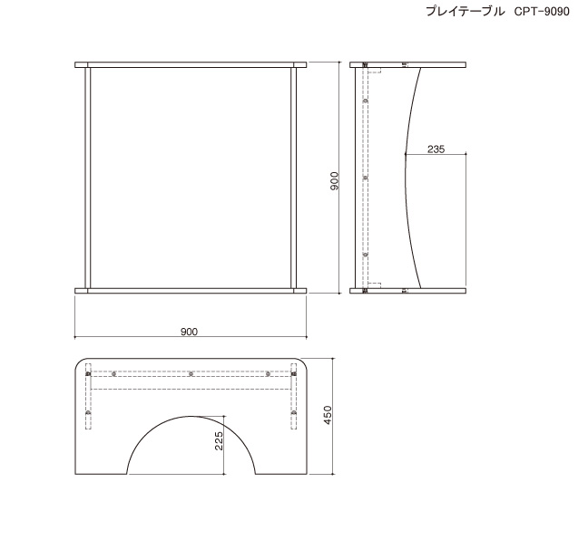 プレイテーブル(四角／小)の図面です。